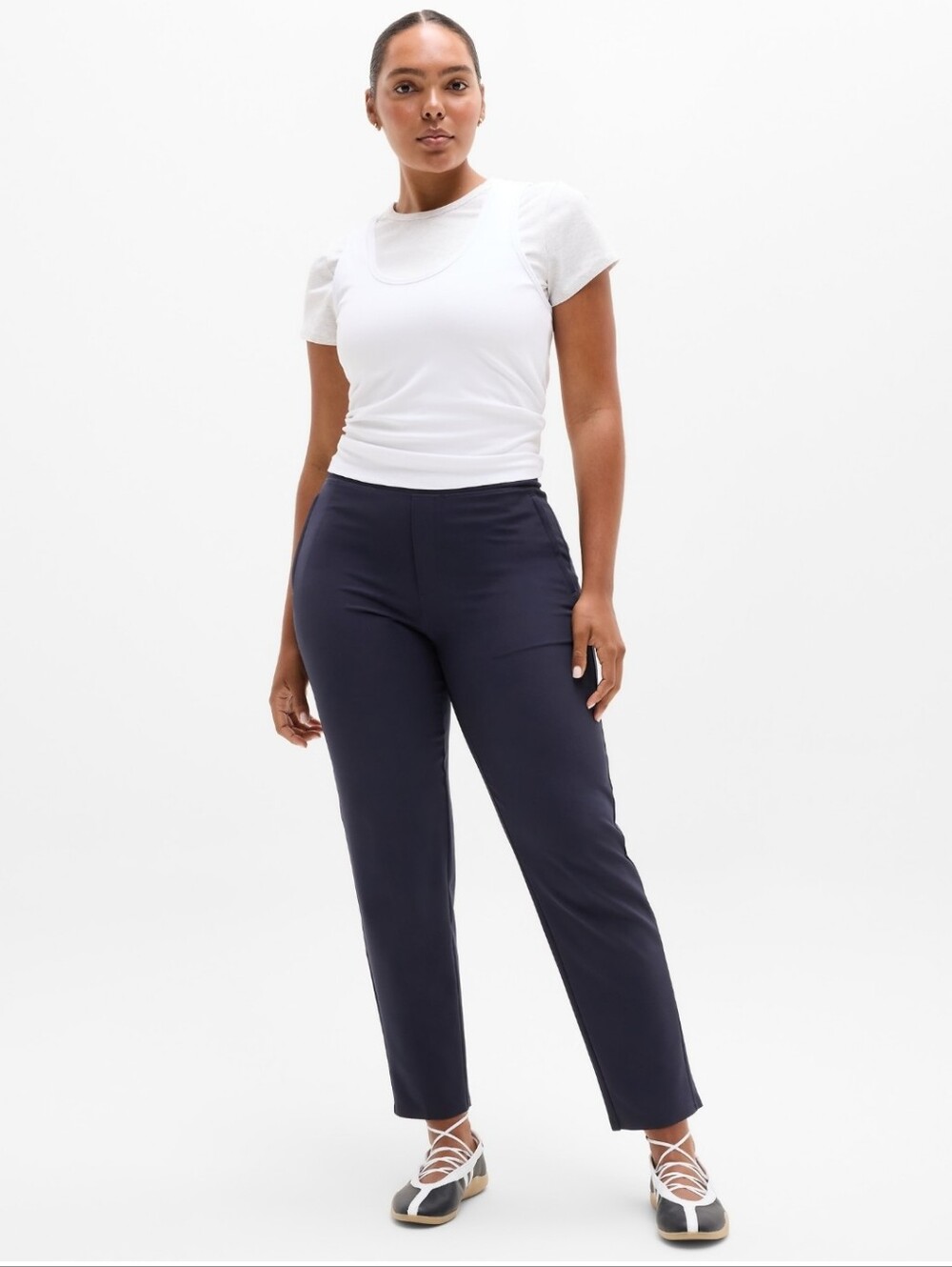 Athleta Endless High Rise Pants Navy Blue Size 8 Stretch Travel Work